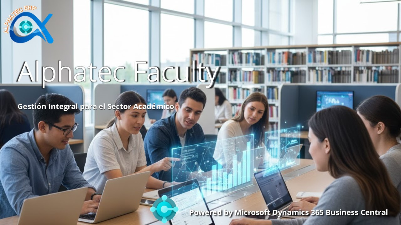Dashboard de Alphatec Faculty mostrando gráficos de rendimiento académico y financiero en una tablet.