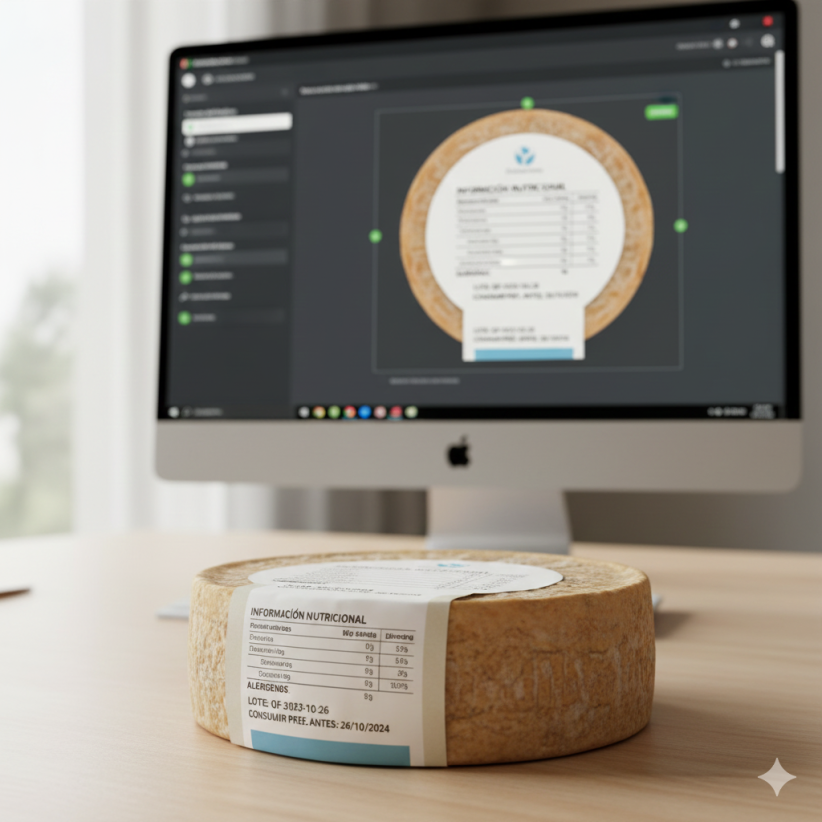 Producto alimentario con etiqueta nutricional y de alérgenos generada por software ERP para cumplir normativa.